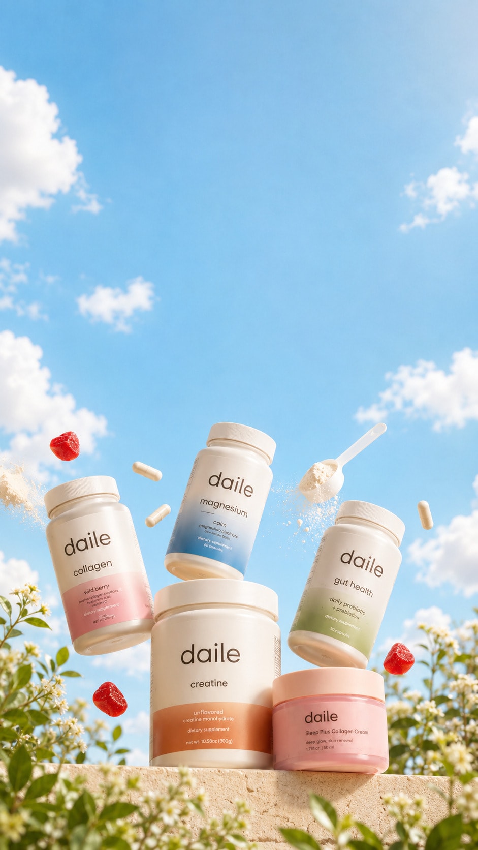 daile products floating against a blue sky